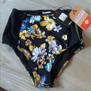Black floral high-waisted bikini bottoms
